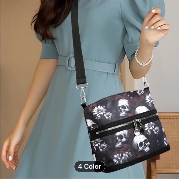 Nylon Floral /Skull Crossbody /Shoulder Bag With Adjustable Strap -Brand New - Picture 2 of 4
